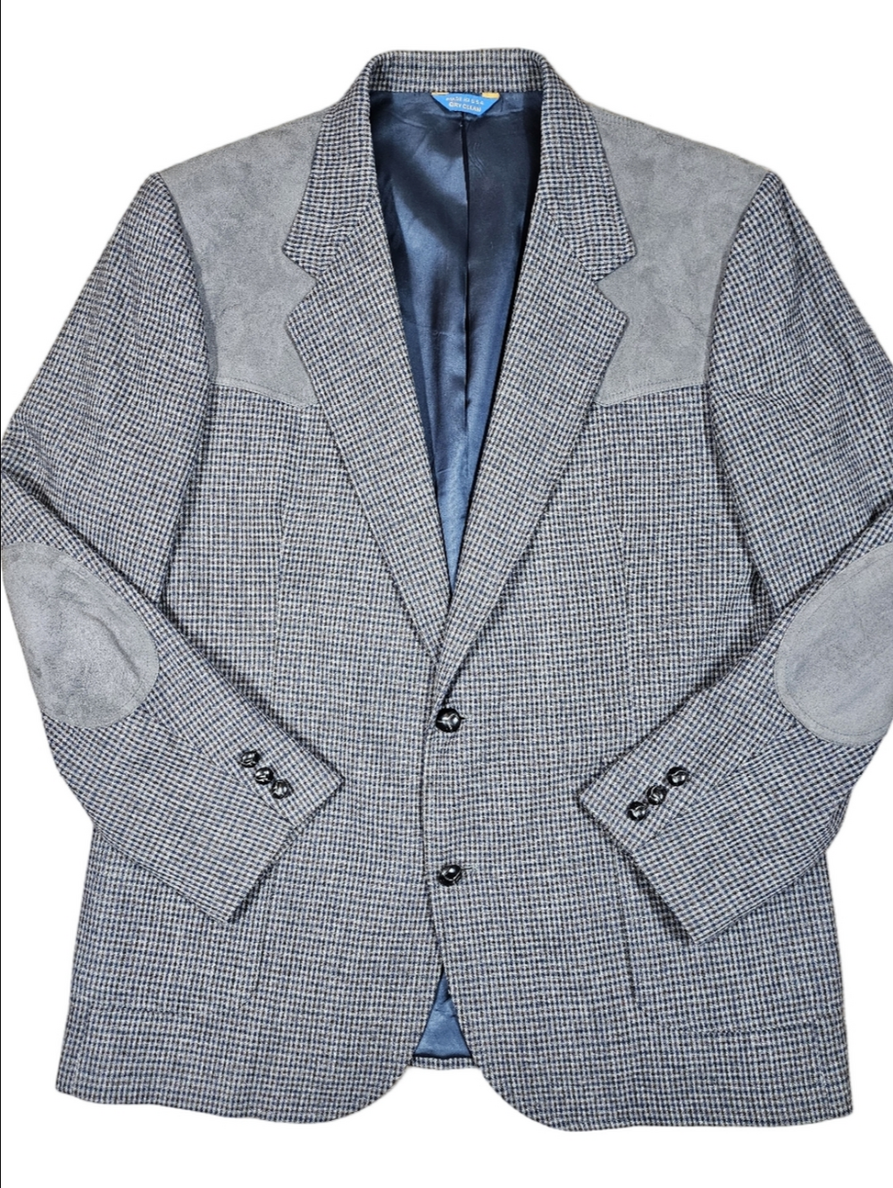 Vintage Pendleton Wool Suede Grey Micro-Check Western Elbow Patch Sport Coat